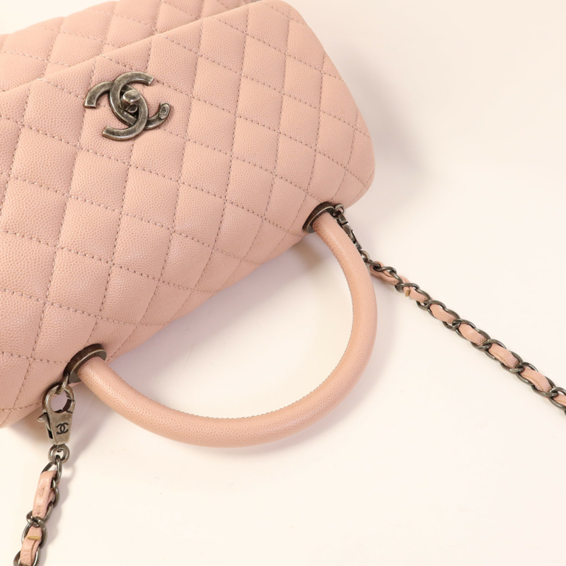 CHANEL 牛皮皮革Coco Handle銀扣手挽肩背兩用袋-4