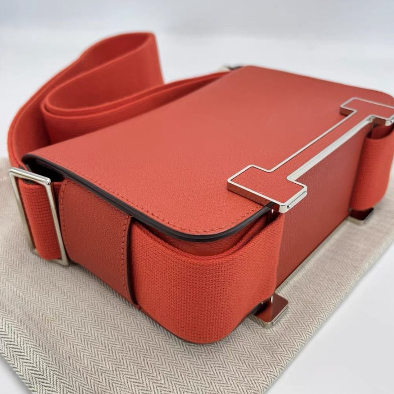 HERMES 橙色銀扣Geta木屐肩背斜背包20*15*6.5 全新閒置配件盒子塵袋購證-4