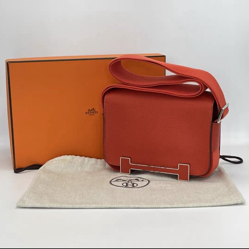 HERMES 橙色銀扣Geta木屐肩背斜背包20*15*6.5 全新閒置配件盒子塵袋購證-5