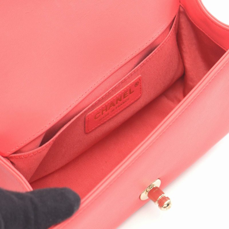 CHANEL Boy 小號 V 字形 V 形針腳鏈條單肩包 A67085 小羊皮粉紅色 GHW-2