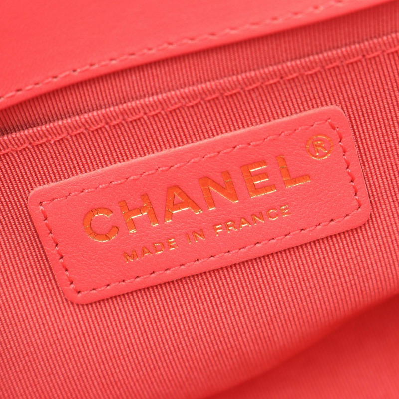 CHANEL Boy 小號 V 字形 V 形針腳鏈條單肩包 A67085 小羊皮粉紅色 GHW-3