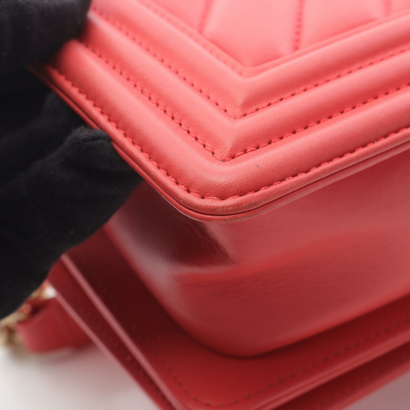 CHANEL Boy 小號 V 字形 V 形針腳鏈條單肩包 A67085 小羊皮粉紅色 GHW-8