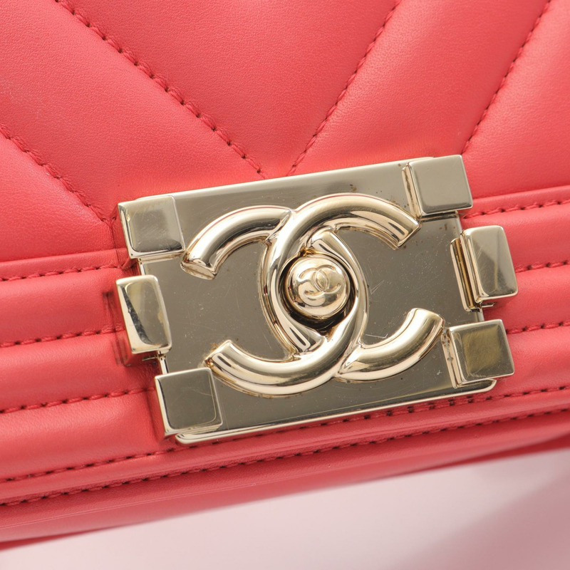 CHANEL Boy 小號 V 字形 V 形針腳鏈條單肩包 A67085 小羊皮粉紅色 GHW-9