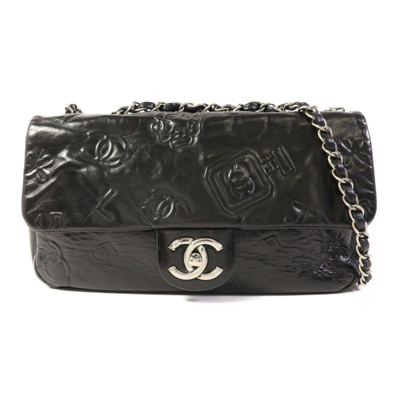 CHANEL 牛皮皮革Chain Shoulder Bag銀扣鏈帶肩背袋-0