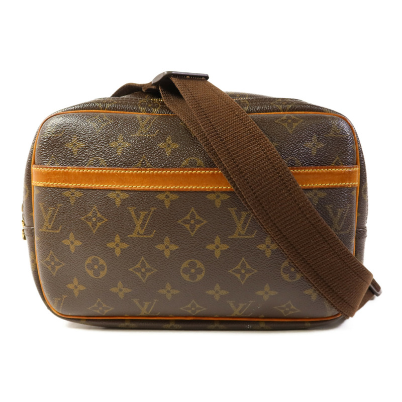 LOUIS VUITTON Monogram Reporter PM金扣肩背袋棕色-0