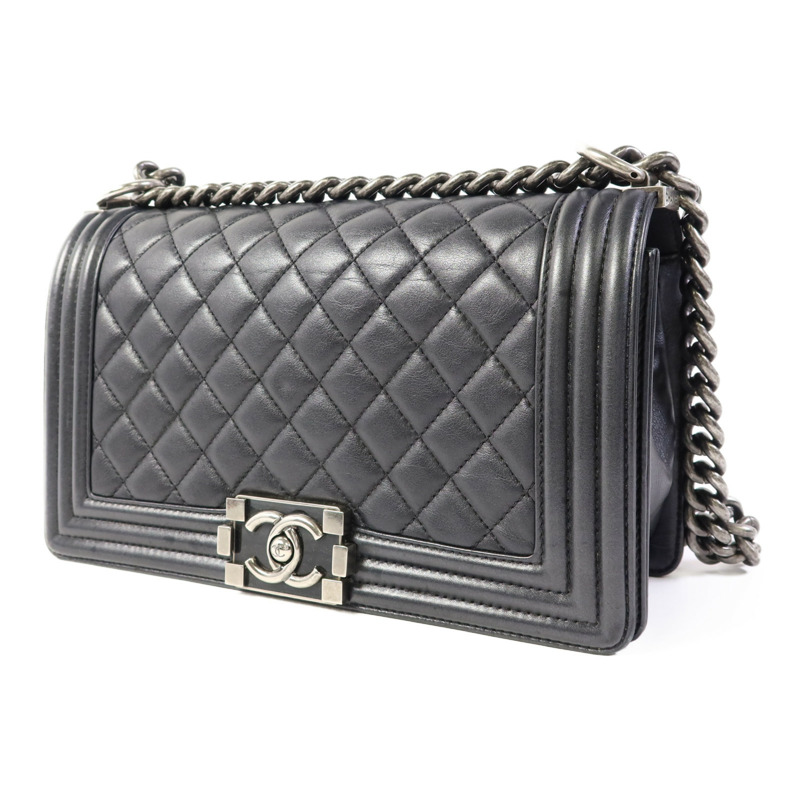 CHANEL 羊皮皮革Boy 25銀扣鏈帶肩背袋-2