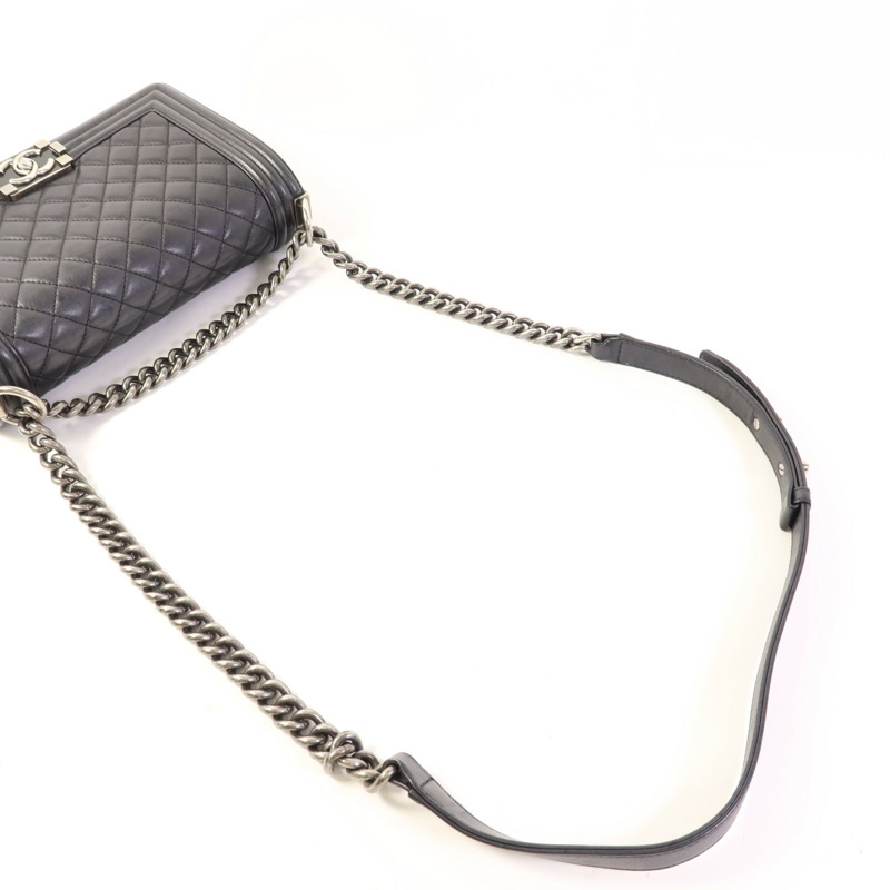 CHANEL 羊皮皮革Boy 25銀扣鏈帶肩背袋-4
