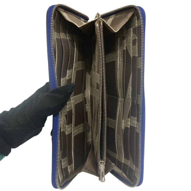 HERMES 愛馬仕 AZAP SILK IN 長夾 EPSOM 寶藍色 拉鍊 絲巾-7