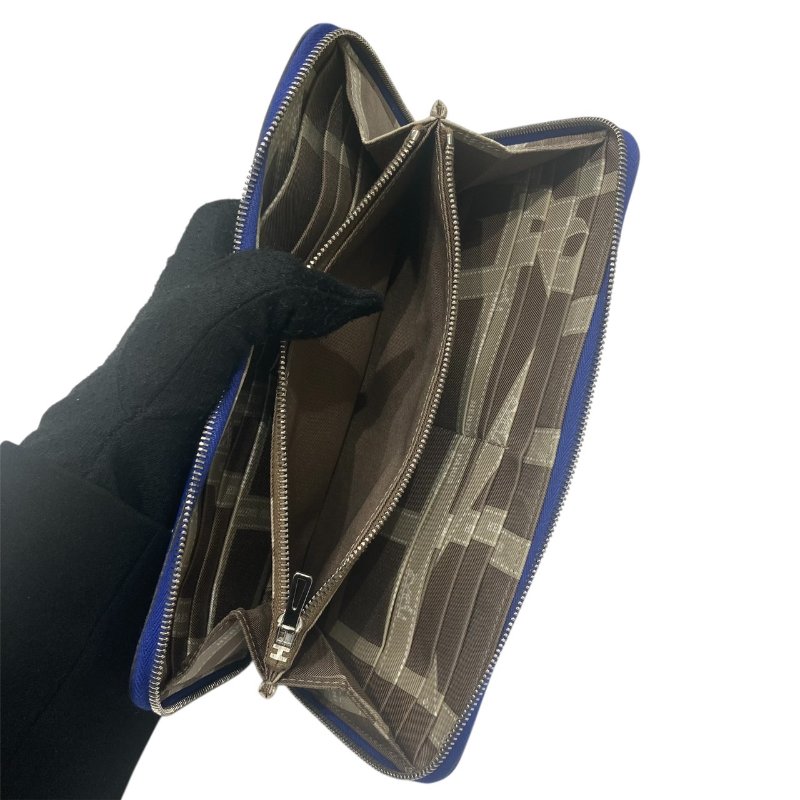 HERMES 愛馬仕 AZAP SILK IN 長夾 EPSOM 寶藍色 拉鍊 絲巾-8