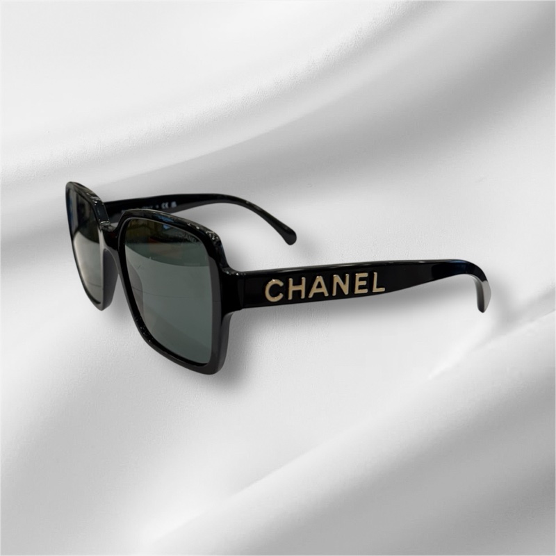CHANEL 側邊金屬LOGO大方框墨鏡-3