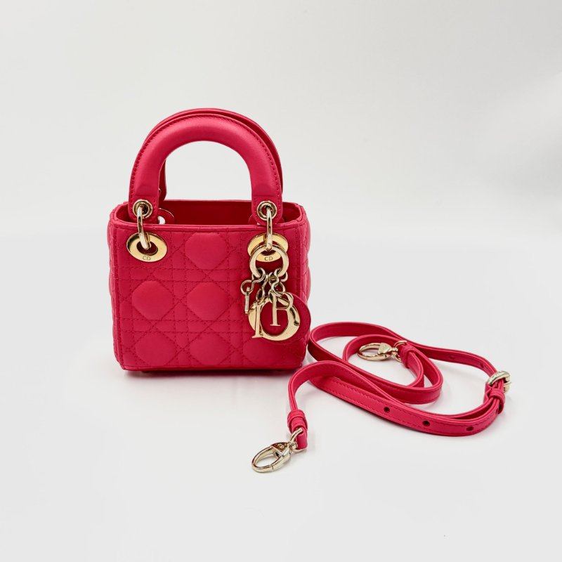 Lady Dior 三格  超Mini版 22年新款 深紅色金扣小尺寸女士可斜孭可手提 材質:羊皮-0