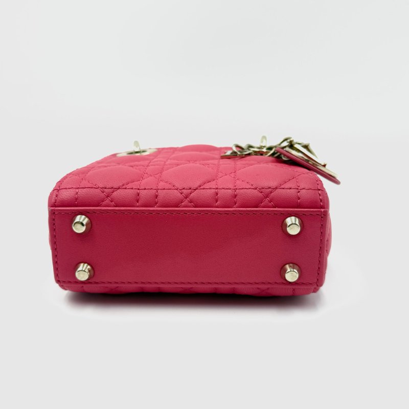 Lady Dior 三格  超Mini版 22年新款 深紅色金扣小尺寸女士可斜孭可手提 材質:羊皮-3