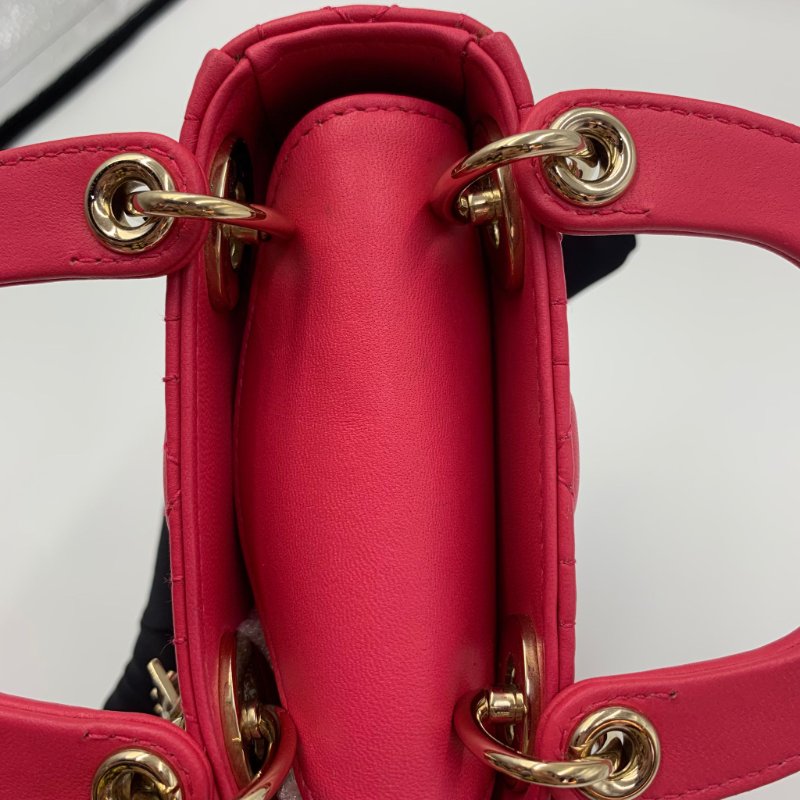 Lady Dior 三格  超Mini版 22年新款 深紅色金扣小尺寸女士可斜孭可手提 材質:羊皮-9