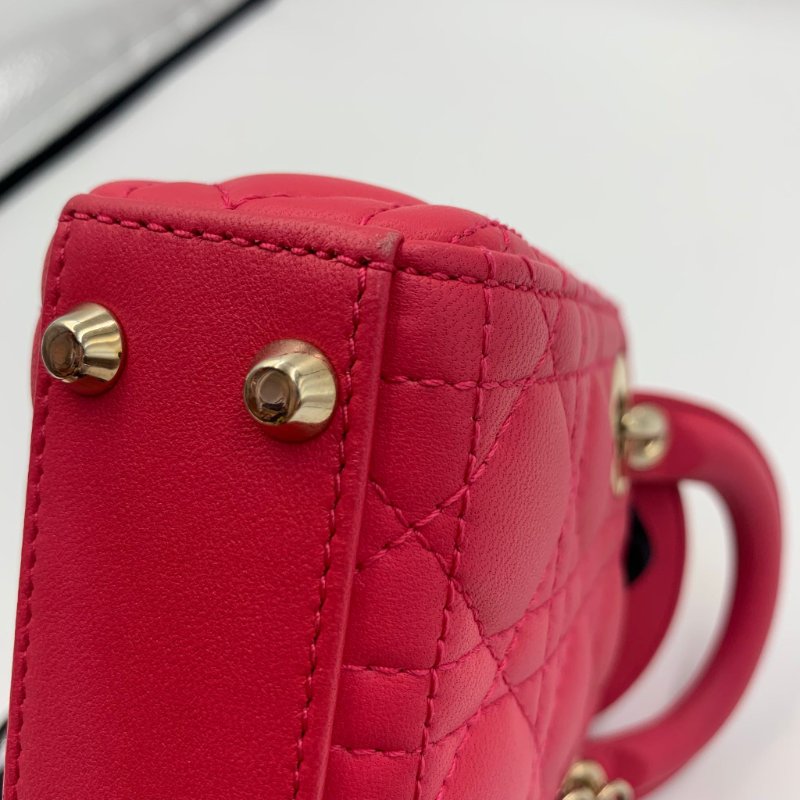 Lady Dior 三格  超Mini版 22年新款 深紅色金扣小尺寸女士可斜孭可手提 材質:羊皮-10