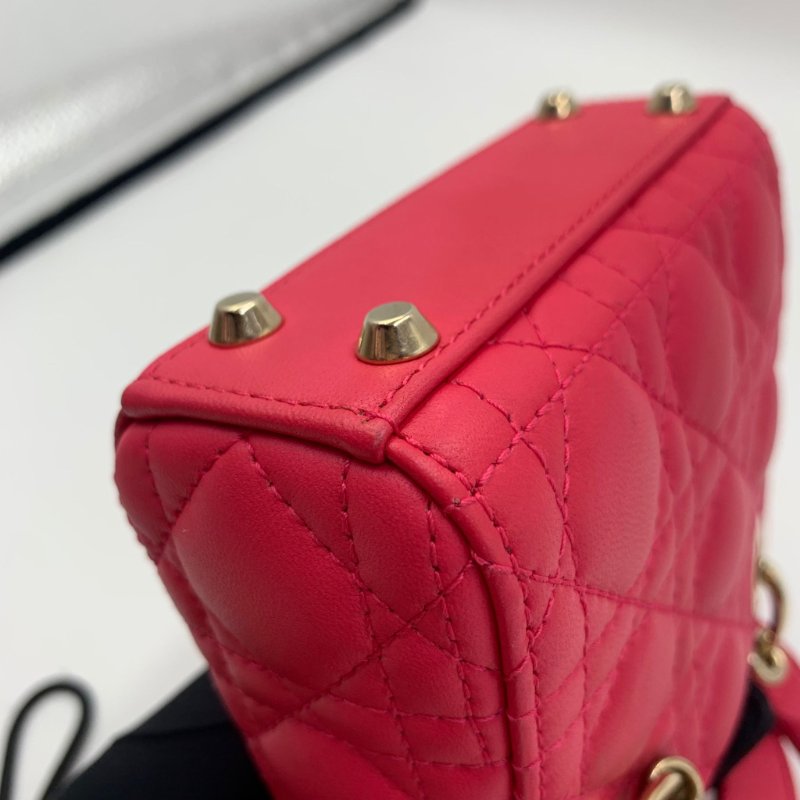 Lady Dior 三格  超Mini版 22年新款 深紅色金扣小尺寸女士可斜孭可手提 材質:羊皮-11