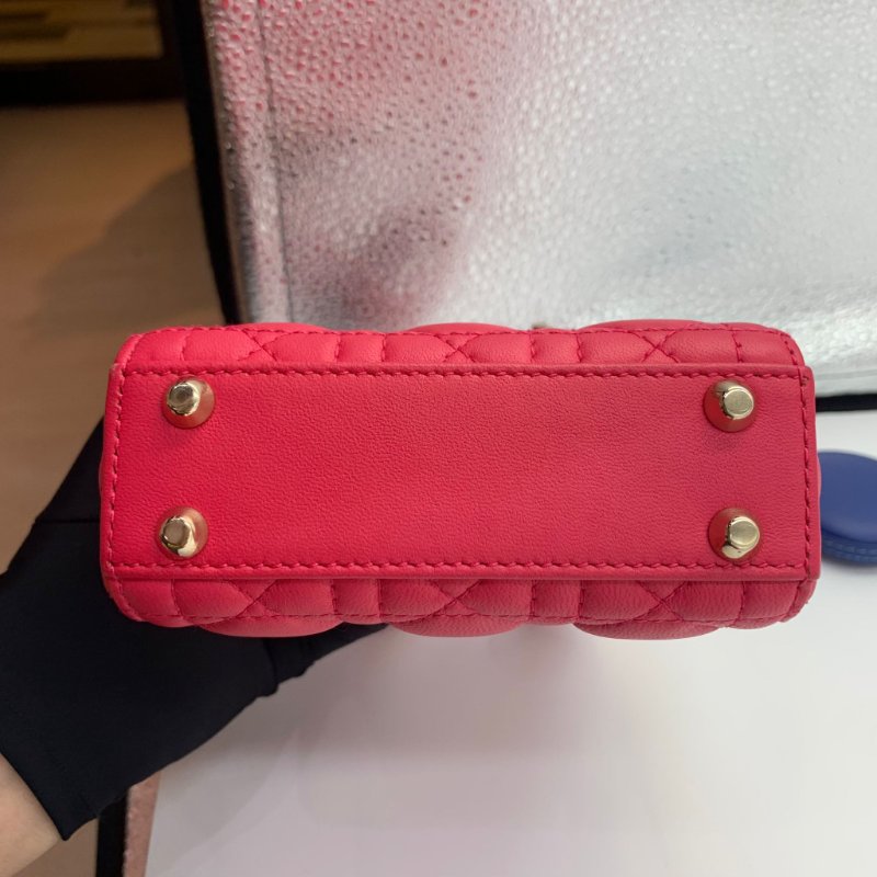 Lady Dior 三格  超Mini版 22年新款 深紅色金扣小尺寸女士可斜孭可手提 材質:羊皮-13