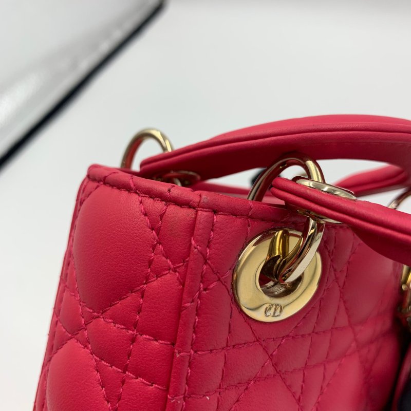 Lady Dior 三格  超Mini版 22年新款 深紅色金扣小尺寸女士可斜孭可手提 材質:羊皮-14