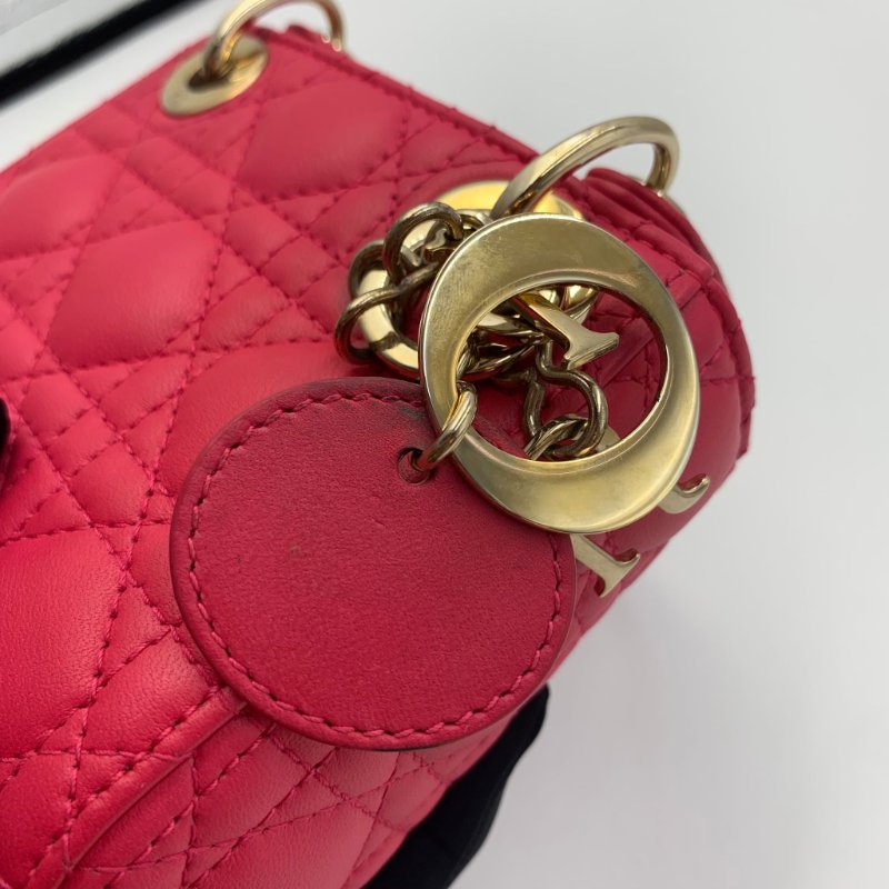 Lady Dior 三格  超Mini版 22年新款 深紅色金扣小尺寸女士可斜孭可手提 材質:羊皮-15
