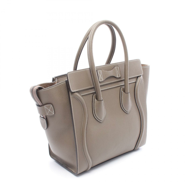 CELINE Luggage 微型購物袋手提包皮革棕灰色二手女士-1