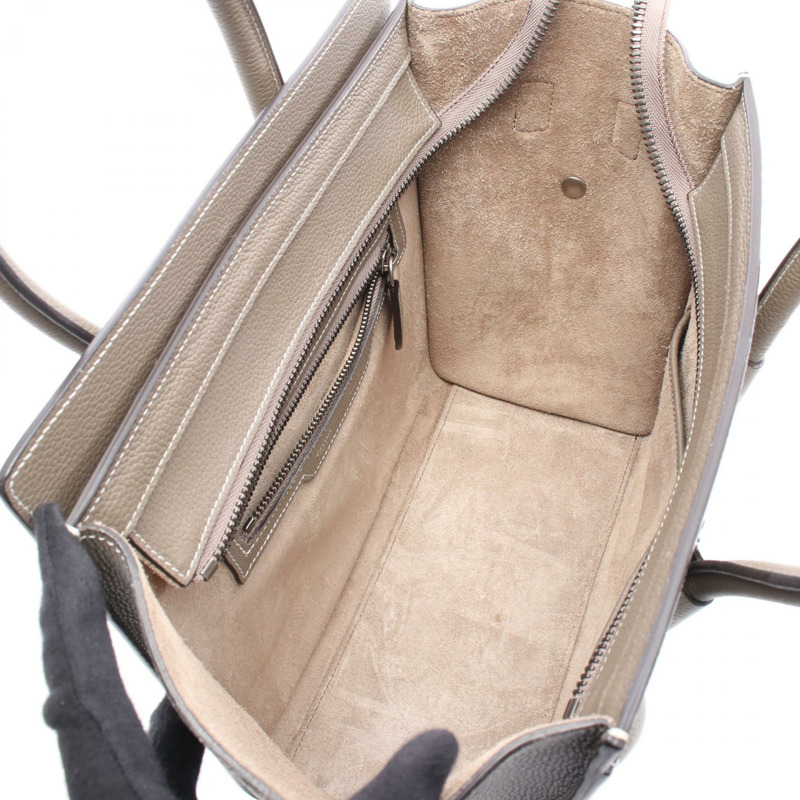 CELINE Luggage 微型購物袋手提包皮革棕灰色二手女士-2