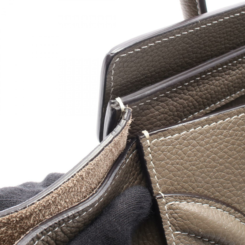 CELINE Luggage 微型購物袋手提包皮革棕灰色二手女士-4