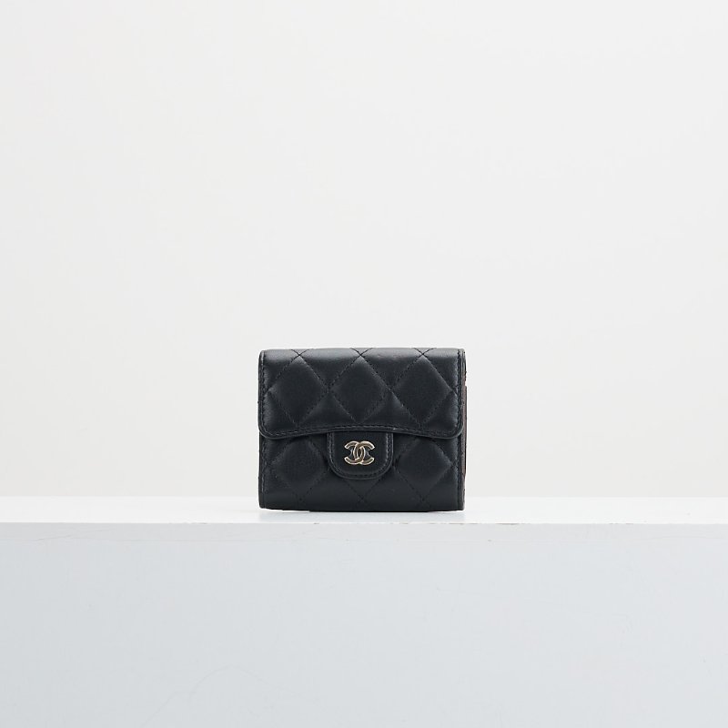 二手Chanel cf三折卡包/黑金羊 芯片款-0