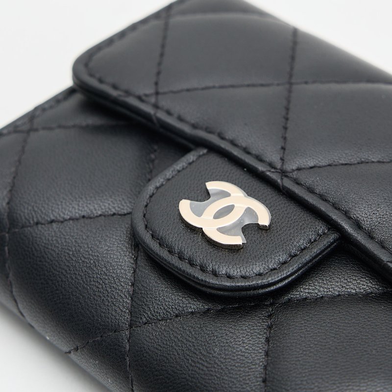 二手Chanel cf三折卡包/黑金羊 芯片款-4