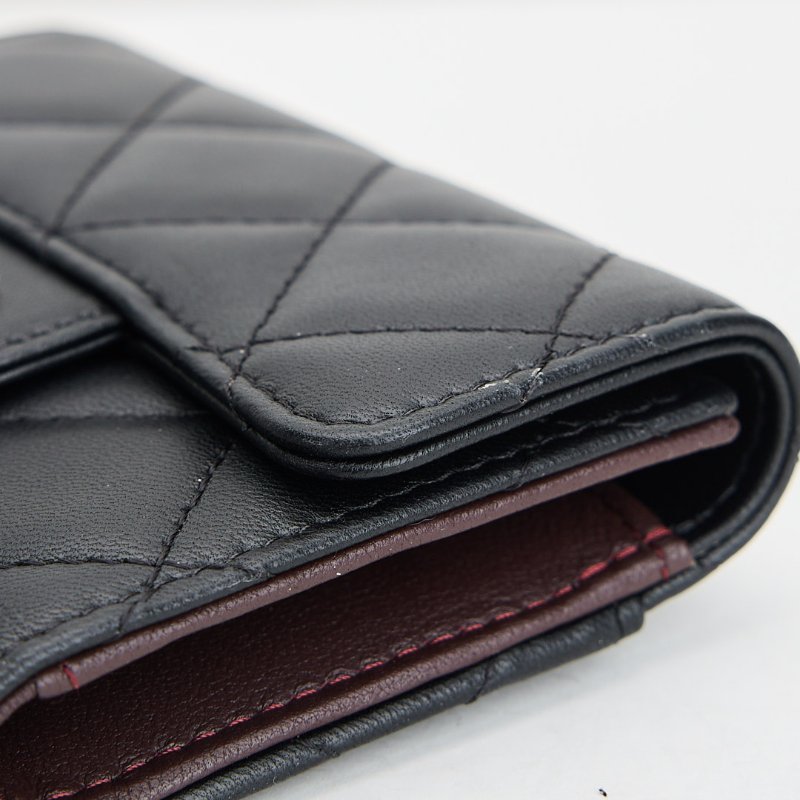 二手Chanel cf三折卡包/黑金羊 芯片款-6