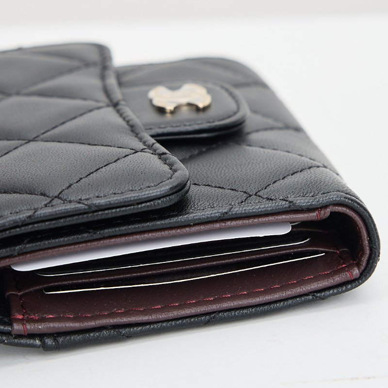 二手Chanel cf三折卡包/黑金羊 芯片款-9