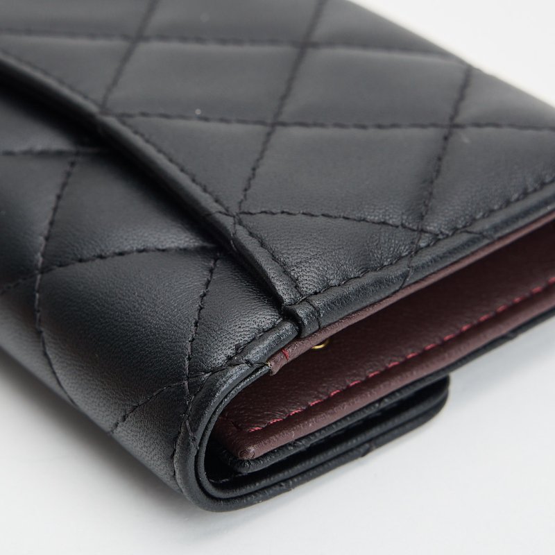 二手Chanel cf三折卡包/黑金羊 芯片款-10