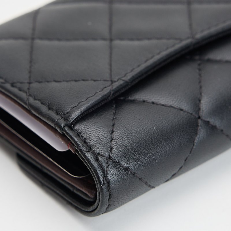 二手Chanel cf三折卡包/黑金羊 芯片款-14