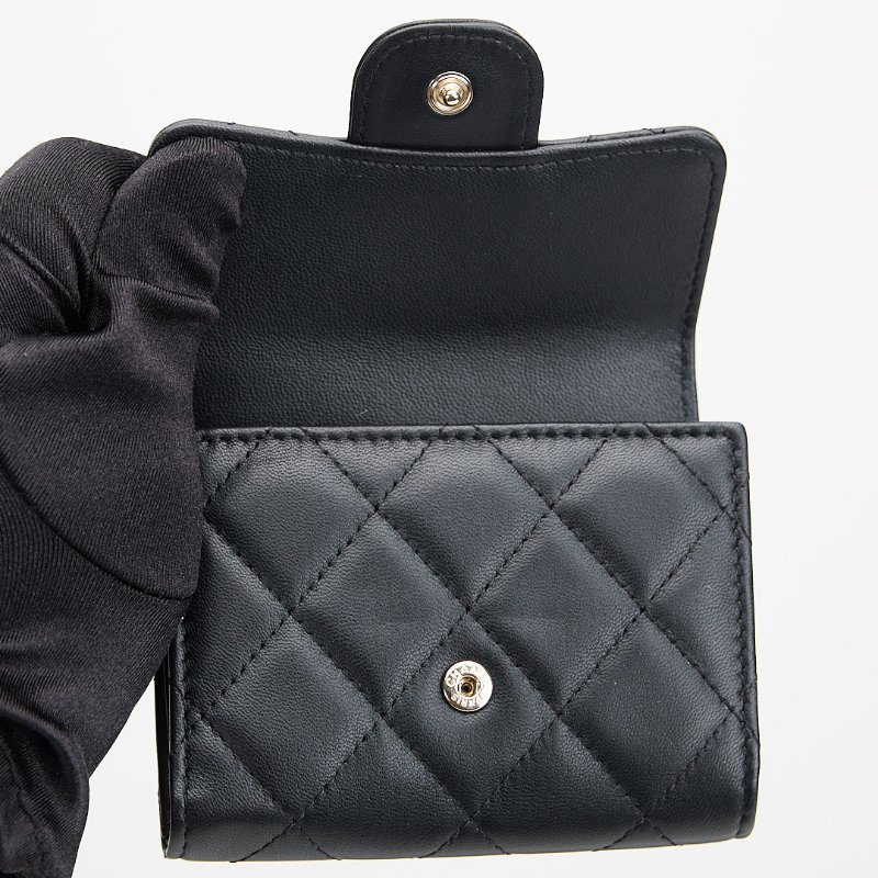 二手Chanel cf三折卡包/黑金羊 芯片款-16