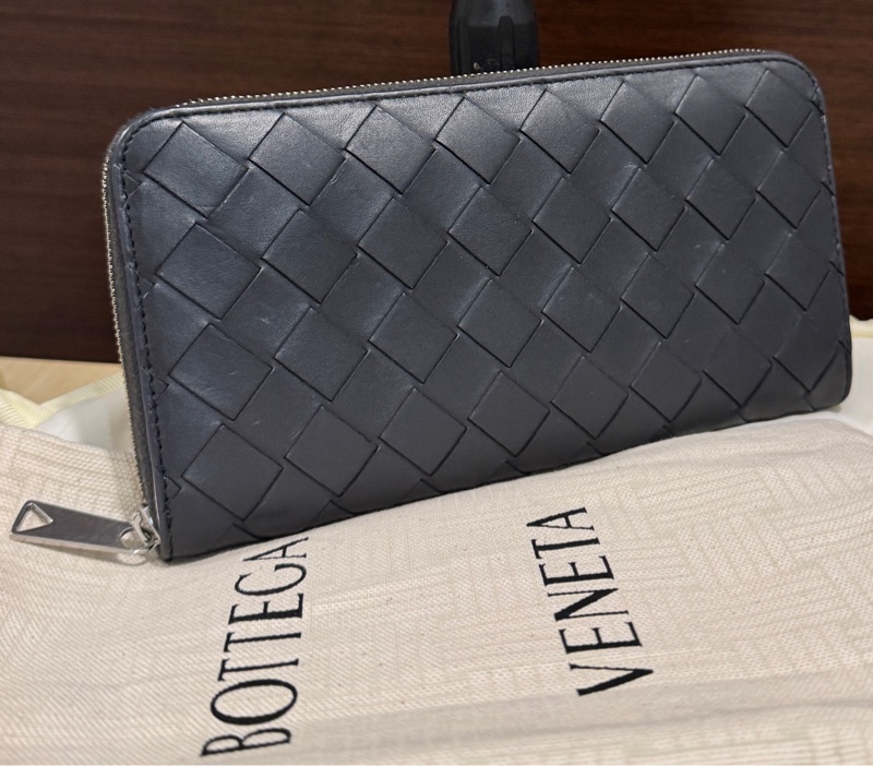 BV 專櫃正品 BOTTEGA VENETA 黑色 編織 拉鍊長夾 發財包 雙色-0