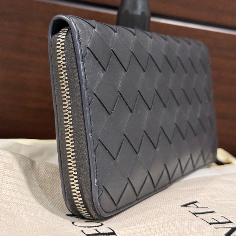 BV 專櫃正品 BOTTEGA VENETA 黑色 編織 拉鍊長夾 發財包 雙色-3