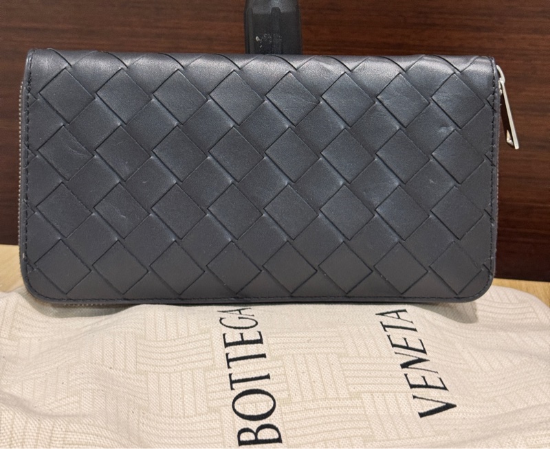 BV 專櫃正品 BOTTEGA VENETA 黑色 編織 拉鍊長夾 發財包 雙色-4