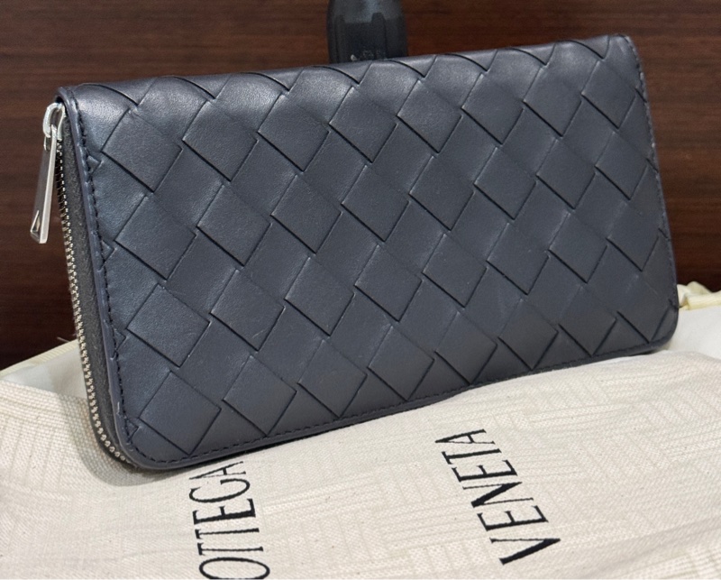 BV 專櫃正品 BOTTEGA VENETA 黑色 編織 拉鍊長夾 發財包 雙色-6