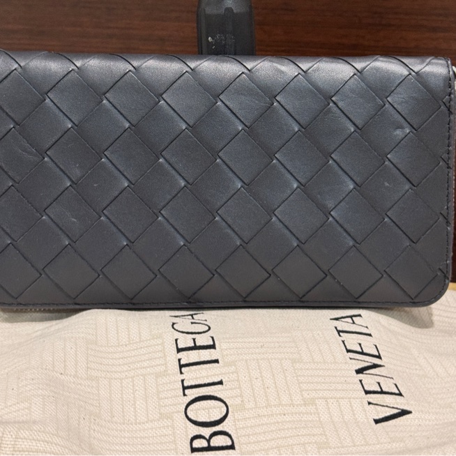 BV 專櫃正品 BOTTEGA VENETA 黑色 編織 拉鍊長夾 發財包 雙色-8
