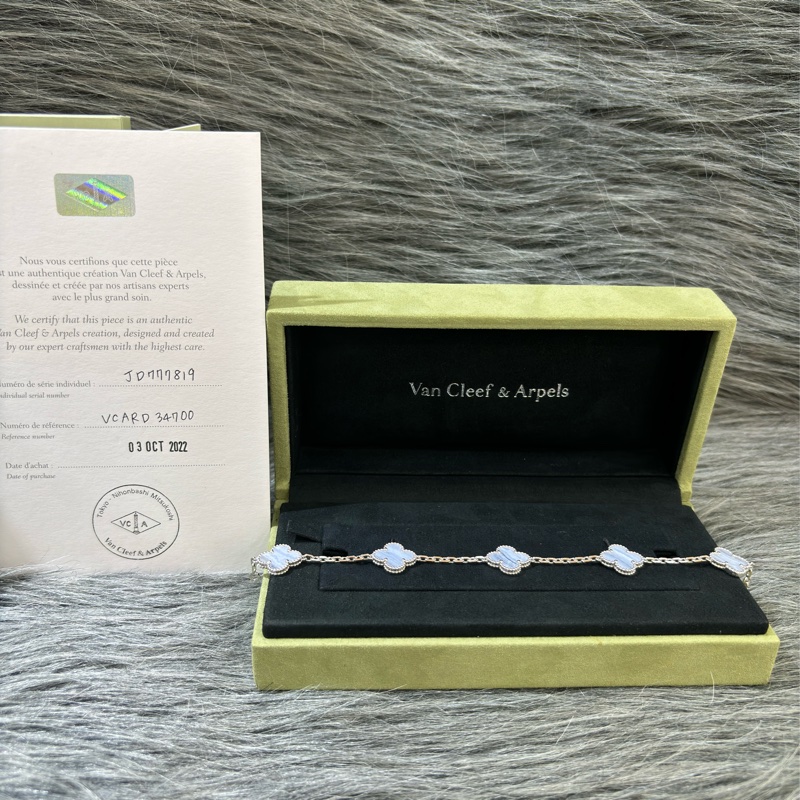 Van Cleef & Arpels梵克雅寶 Vintage Alhambra手鍊 五花 藍玉髓5枚四葉幸運圖騰-0