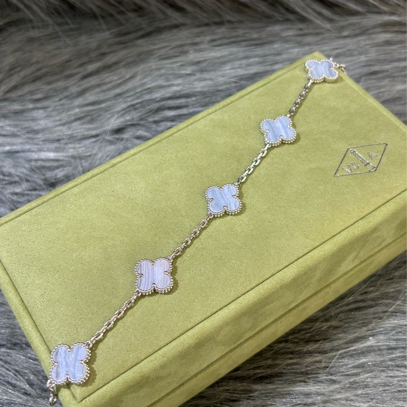 Van Cleef & Arpels梵克雅寶 Vintage Alhambra手鍊 五花 藍玉髓5枚四葉幸運圖騰-1