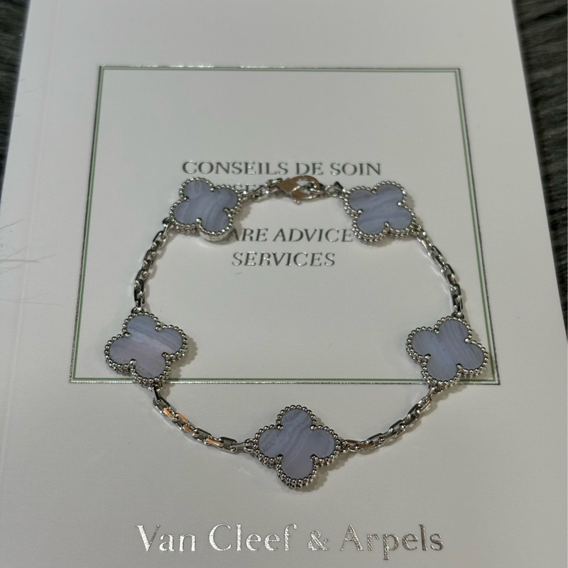 Van Cleef & Arpels梵克雅寶 Vintage Alhambra手鍊 五花 藍玉髓5枚四葉幸運圖騰-6
