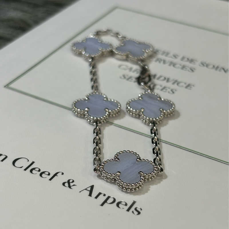 Van Cleef & Arpels梵克雅寶 Vintage Alhambra手鍊 五花 藍玉髓5枚四葉幸運圖騰-7