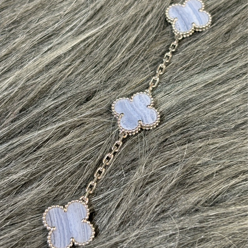 Van Cleef & Arpels梵克雅寶 Vintage Alhambra手鍊 五花 藍玉髓5枚四葉幸運圖騰-9