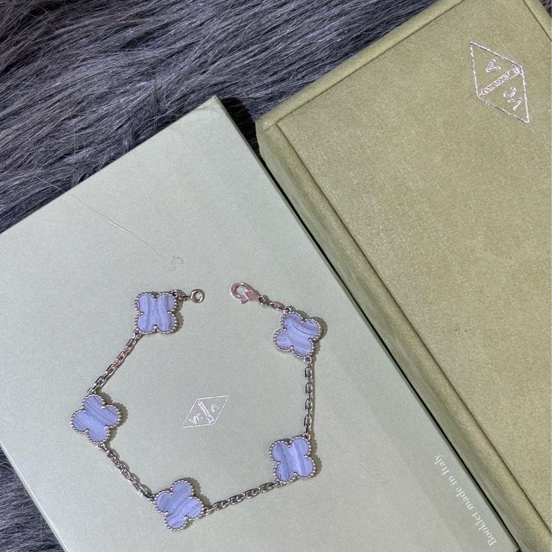 Van Cleef & Arpels梵克雅寶 Vintage Alhambra手鍊 五花 藍玉髓5枚四葉幸運圖騰-12