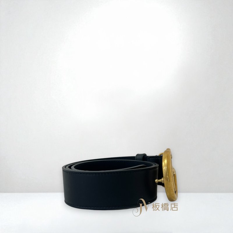 Gucci皮帶 黑色牛皮復古金GG logo皮帶400593-1