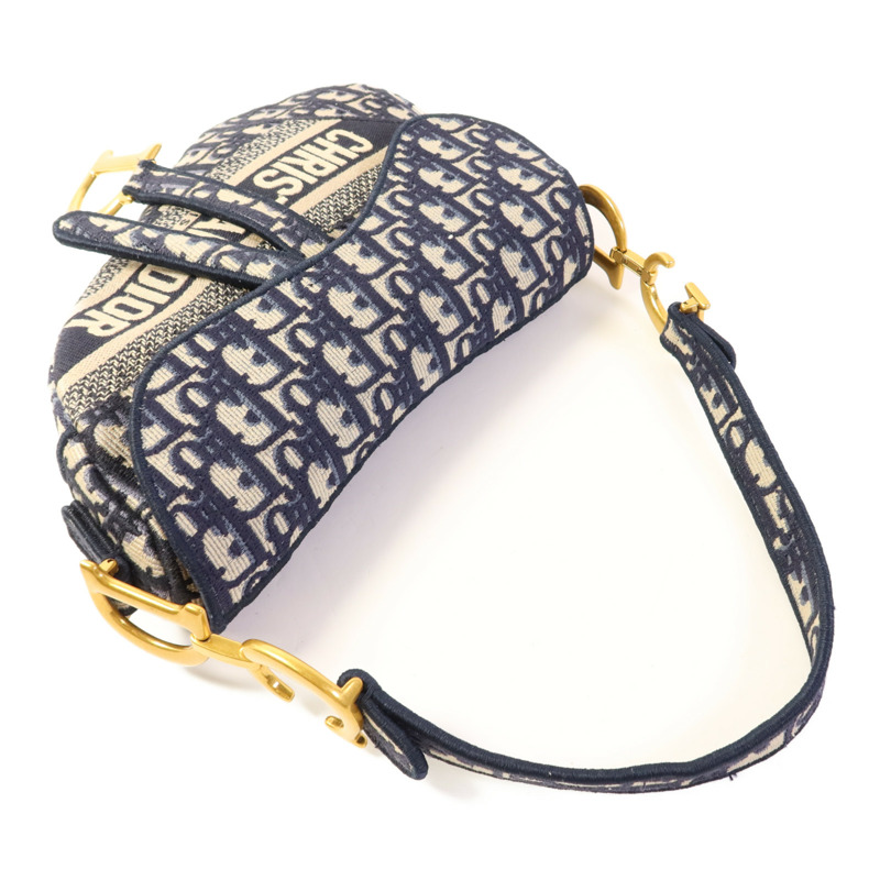 Dior 帆布Saddle Bag金扣手挽袋-4