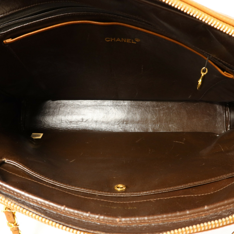 CHANEL 牛皮皮革Vintage Chain Shoulder金扣鏈帶肩背袋-5