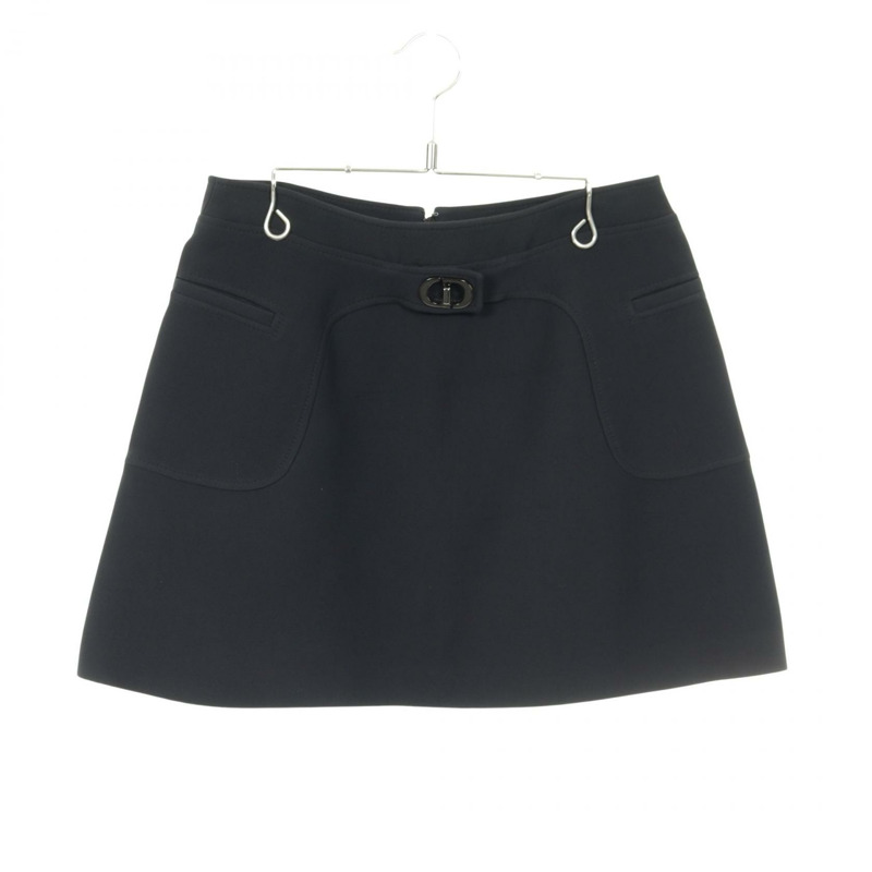 Christian Dior CD 扣環迷你裙 141J44A1166 羊毛絲綢黑色 38 號 女款-0