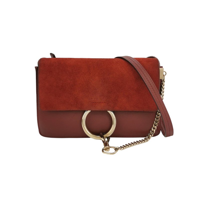 Chloe Faye 小號 牛皮 翻毛皮 拼皮 鏈條扣飾 單肩包-0