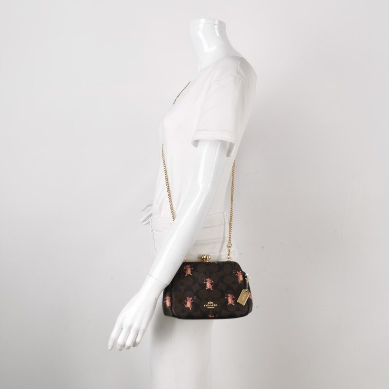 Coach 標準款 牛皮 雙C 老花 小鼠 圖案 斜背包-1