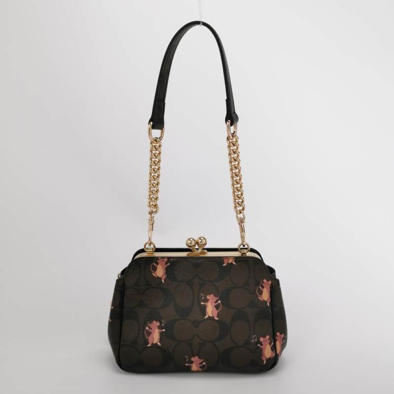 Coach 標準款 牛皮 雙C 老花 小鼠 圖案 斜背包-4